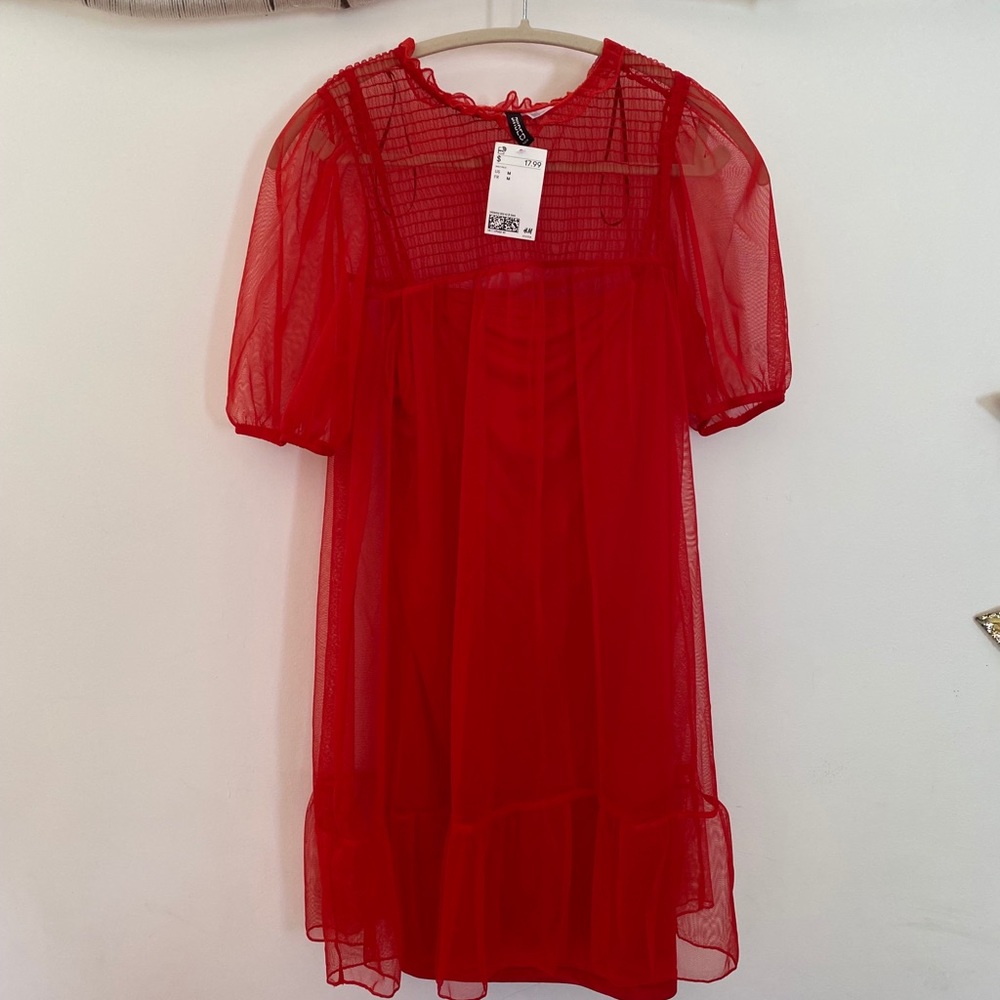 H&M Red Mesh Dress Slip